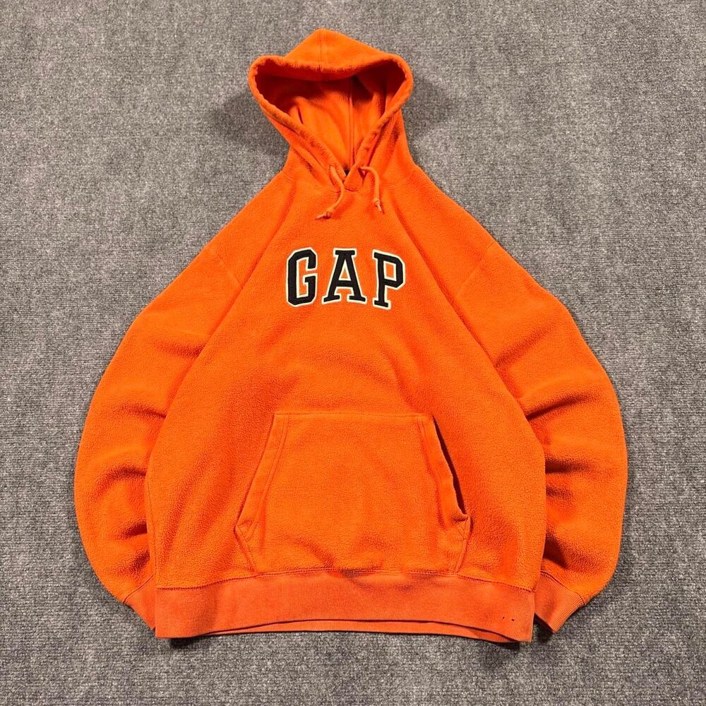 gap arch logo pullover orange fleece hoodie